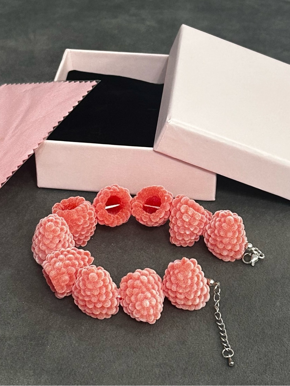 Velvet Pink Floral Cluster Bracelet with Adjustable Chain